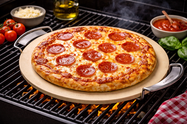 Atom Grills 35cm Pizza Stone for Gas and Charcoal BBQs & Outdoor Pizza Cooking