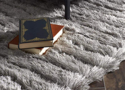 Carved Glamour Silver Grey Shaggy Rug