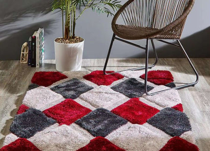 3D Red Geometric Shaggy Rug