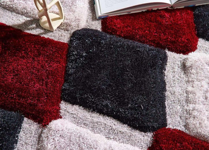 3D Red Geometric Shaggy Rug