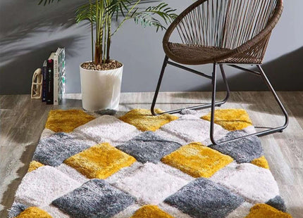 3D Ochre Geometric Shaggy Rug