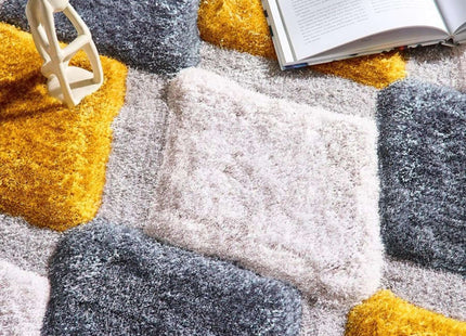 3D Ochre Geometric Shaggy Rug