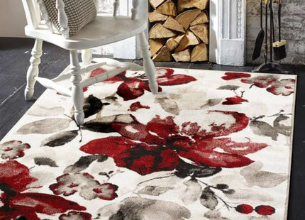 Watercolour Floral Design Rug - Red