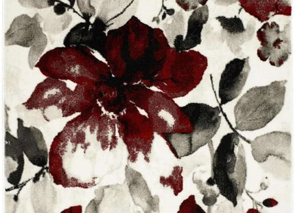 Watercolour Floral Design Rug - Red