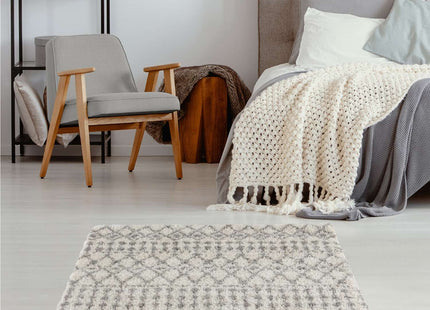 Moroccan Ivory Grey Shaggy Rug | 1000