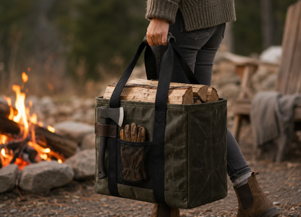Woodsman Waxed Canvas Log Carrier Bag – Carryall, Green