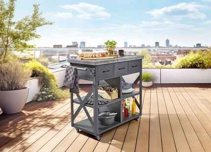 Atom Grills Extra Large Outdoor BBQ Serving Trolley with Storage Shelf & Wheels – Grey