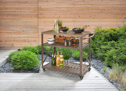 Atom Grills Large Outdoor BBQ Serving Trolley with Storage Shelf & Wheels – Brown