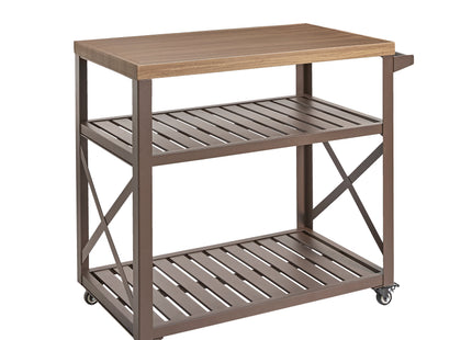 Atom Grills Large Outdoor BBQ Serving Trolley with Storage Shelf & Wheels – Brown