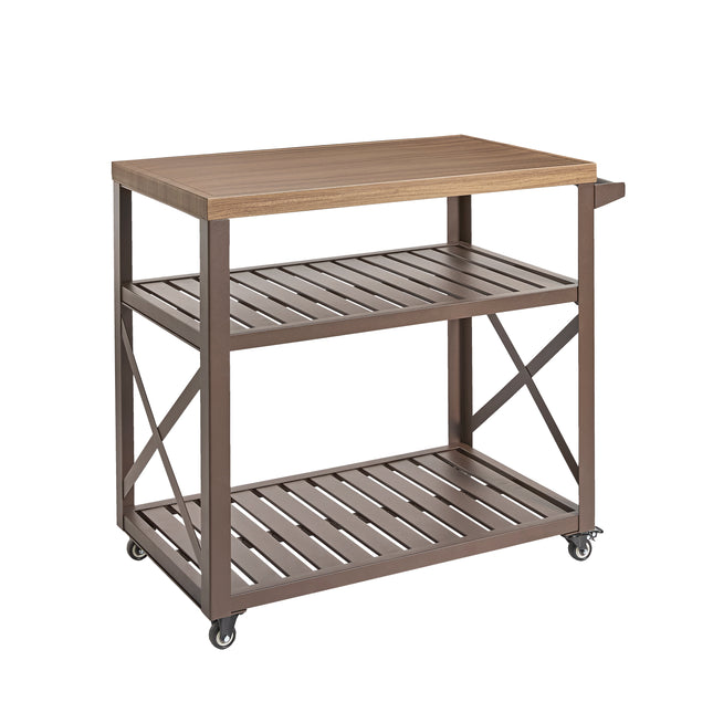 Atom Grills Large Outdoor BBQ Serving Trolley with Storage Shelf & Wheels – Brown