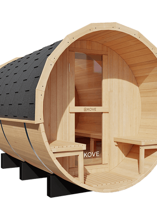 KOVE Outdoor Barrel Sauna – 5–6 Person Garden Sauna with 6kW Electric Heater