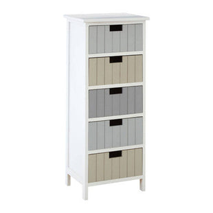 New England White and Pastel Wooden 5 Drawer Chest