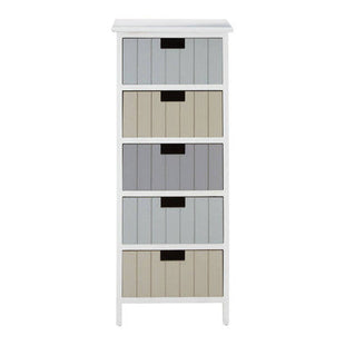 New England White and Pastel Wooden 5 Drawer Chest