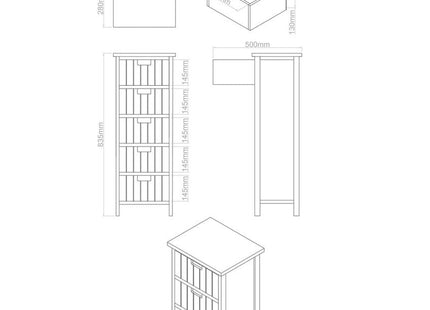 New England White and Pastel Wooden 5 Drawer Chest