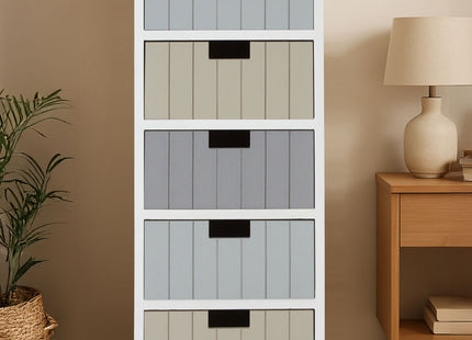 New England White and Pastel Wooden 5 Drawer Chest