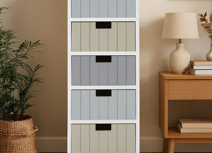 New England White and Pastel Wooden 5 Drawer Chest