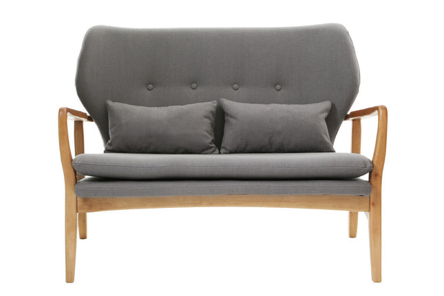 Stockholm Grey Fabric 2 Seater Sofa with Wooden Frame