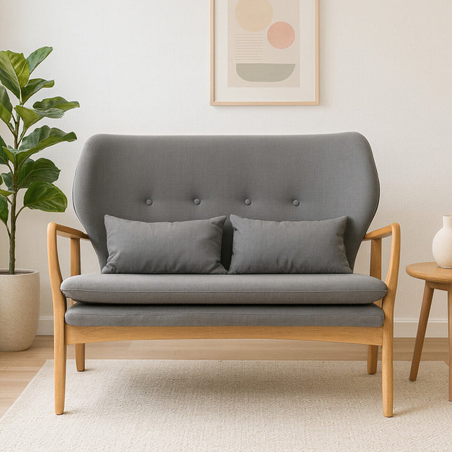 Stockholm Grey Fabric 2 Seater Sofa with Wooden Frame