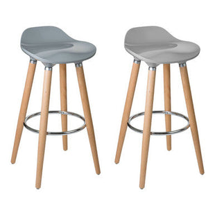 Stockholm Grey Bar Stool with Wooden Legs