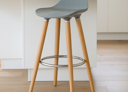 Stockholm Grey Bar Stool with Wooden Legs