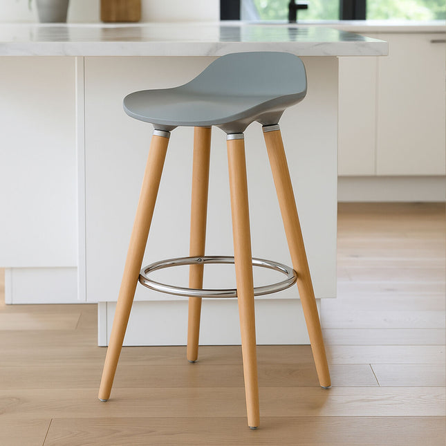Stockholm Grey Bar Stool with Wooden Legs