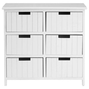 New England White Wooden 6 Drawer Chest