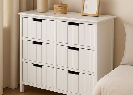 New England White Wooden 6 Drawer Chest