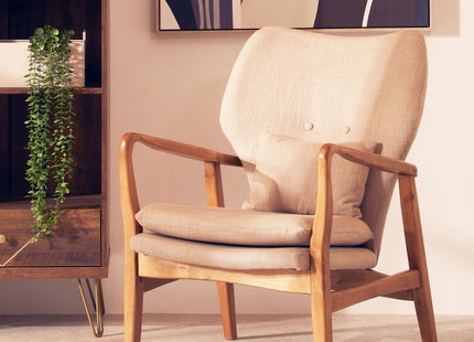 Stockholm Beige Fabric Chair with Wooden Frame