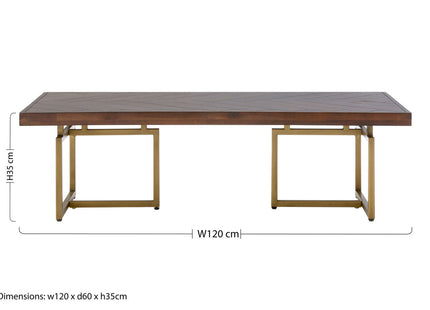 Brando Acacia Veneer Coffee Table with Antique Brass Finish Legs