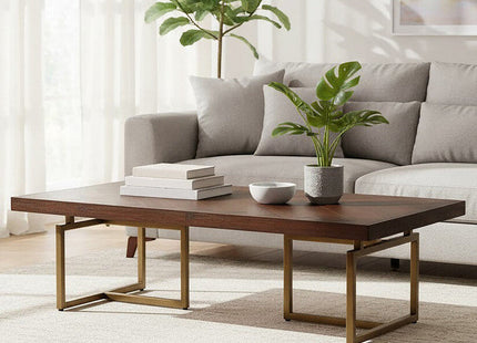Brando Acacia Veneer Coffee Table with Antique Brass Finish Legs