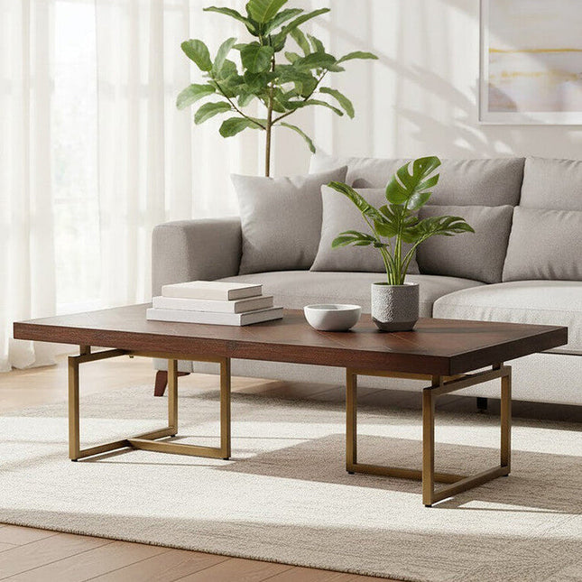 Brando Acacia Veneer Coffee Table with Antique Brass Finish Legs