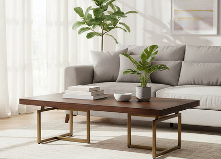 Brando Acacia Veneer Coffee Table with Antique Brass Finish Legs