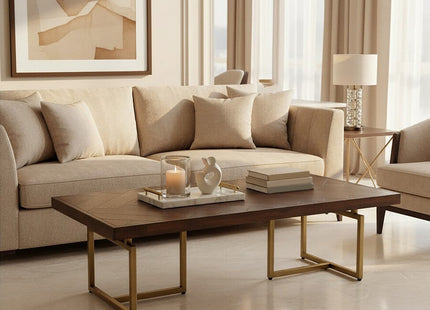 Brando Acacia Veneer Coffee Table with Antique Brass Finish Legs