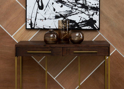 Brando Acacia Veneer Console Table with Antique Brass Finish Frame