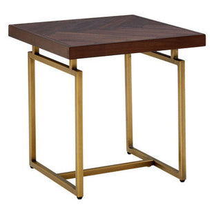 Brando Acacia Veneer Side Table with Antique Brass Finish Frame