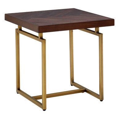Brando Acacia Veneer Side Table with Antique Brass Finish Frame