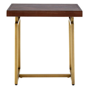 Brando Acacia Veneer Side Table with Antique Brass Finish Frame