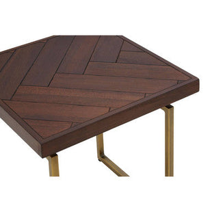 Brando Acacia Veneer Side Table with Antique Brass Finish Frame