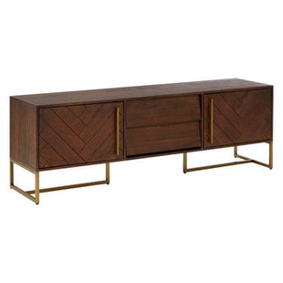 Brando Acacia Veneer Media Unit with Antique Brass Finish Legs