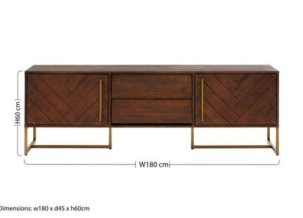Brando Acacia Veneer Media Unit with Antique Brass Finish Legs