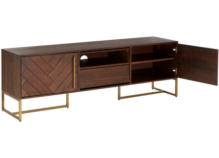 Brando Acacia Veneer Media Unit with Antique Brass Finish Legs