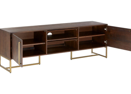 Brando Acacia Veneer Media Unit with Antique Brass Finish Legs