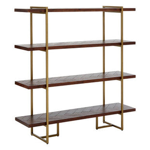 Brando Acacia Veneer 4 Tier Shelf Unit with Antique Brass Frame