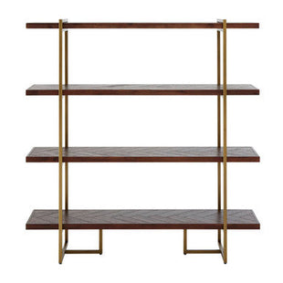 Brando Acacia Veneer 4 Tier Shelf Unit with Antique Brass Frame