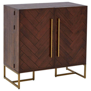 Brando Acacia Veneer Drinks Cabinet with Antique Brass Finish Legs