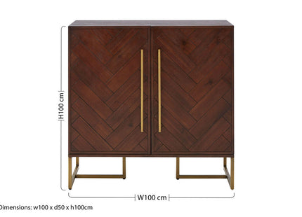 Brando Acacia Veneer Drinks Cabinet with Antique Brass Finish Legs