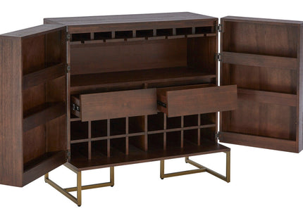 Brando Acacia Veneer Drinks Cabinet with Antique Brass Finish Legs