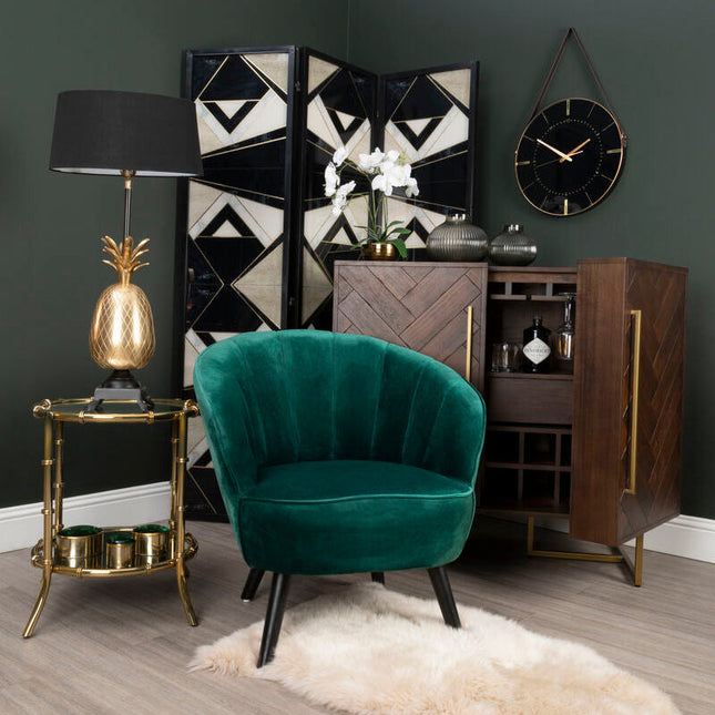 Brando Acacia Veneer Drinks Cabinet with Antique Brass Finish Legs
