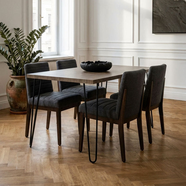 Borough Natural Wood Effect Dining Table with Black Metal Base