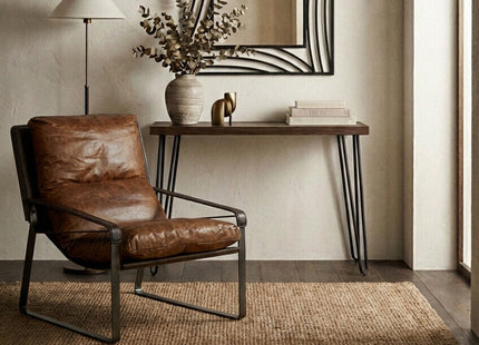 Borough Natural Wood Effect and Metal Console Table